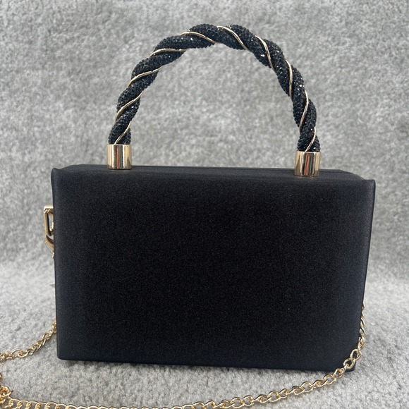 Alessia Black Box Clutch Beaded Gold Heart Rhinestone Crossbody Purse NWT Glam - Picture 5 of 8
